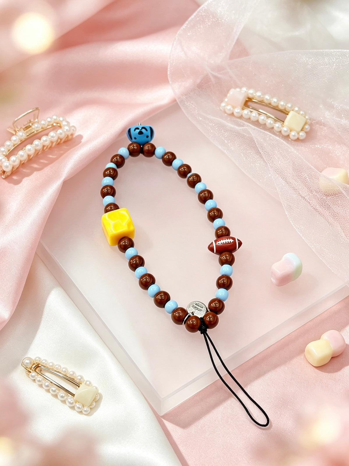 Cartoon bead phone strap for mobile phone cases