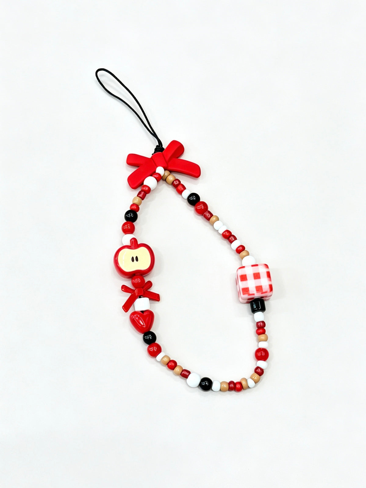 Handmade bow beaded phone strap with plastic clasp
