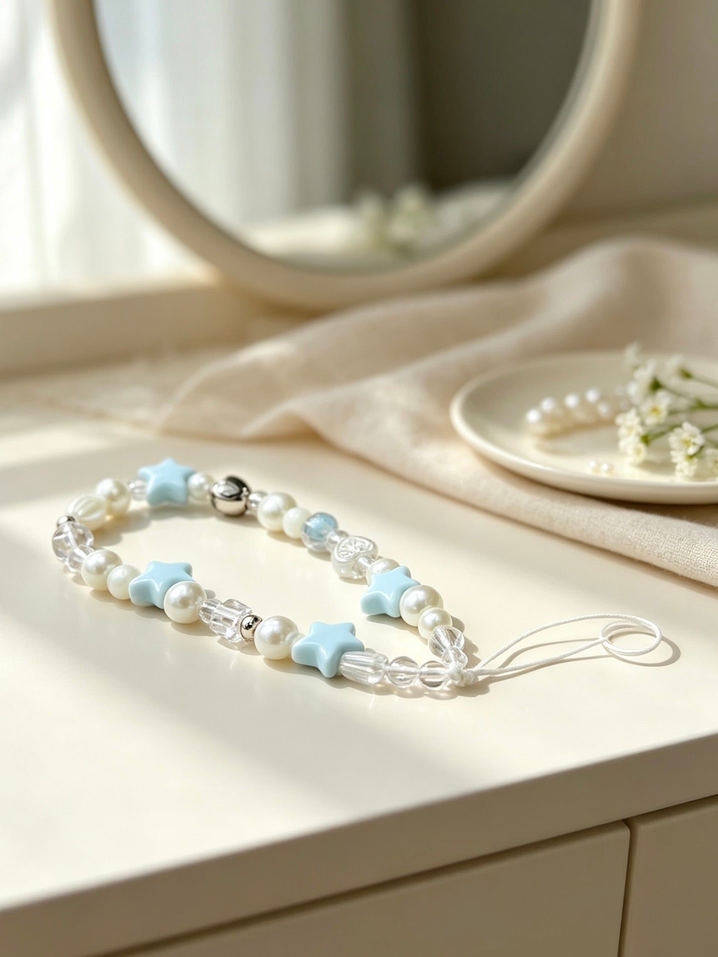 Beaded phone wrist strap with star decoration detail