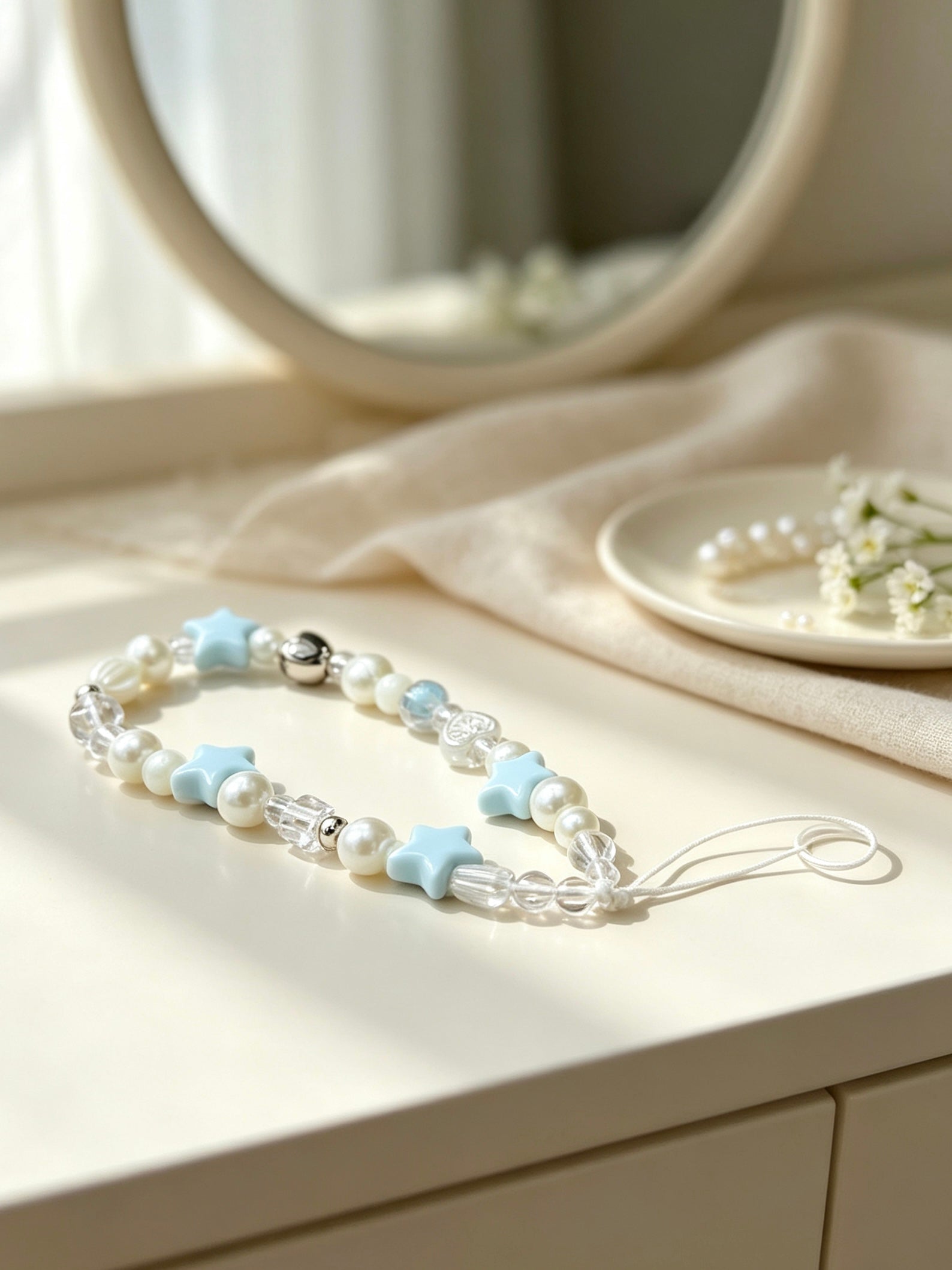 Beaded phone wrist strap with star decoration detail