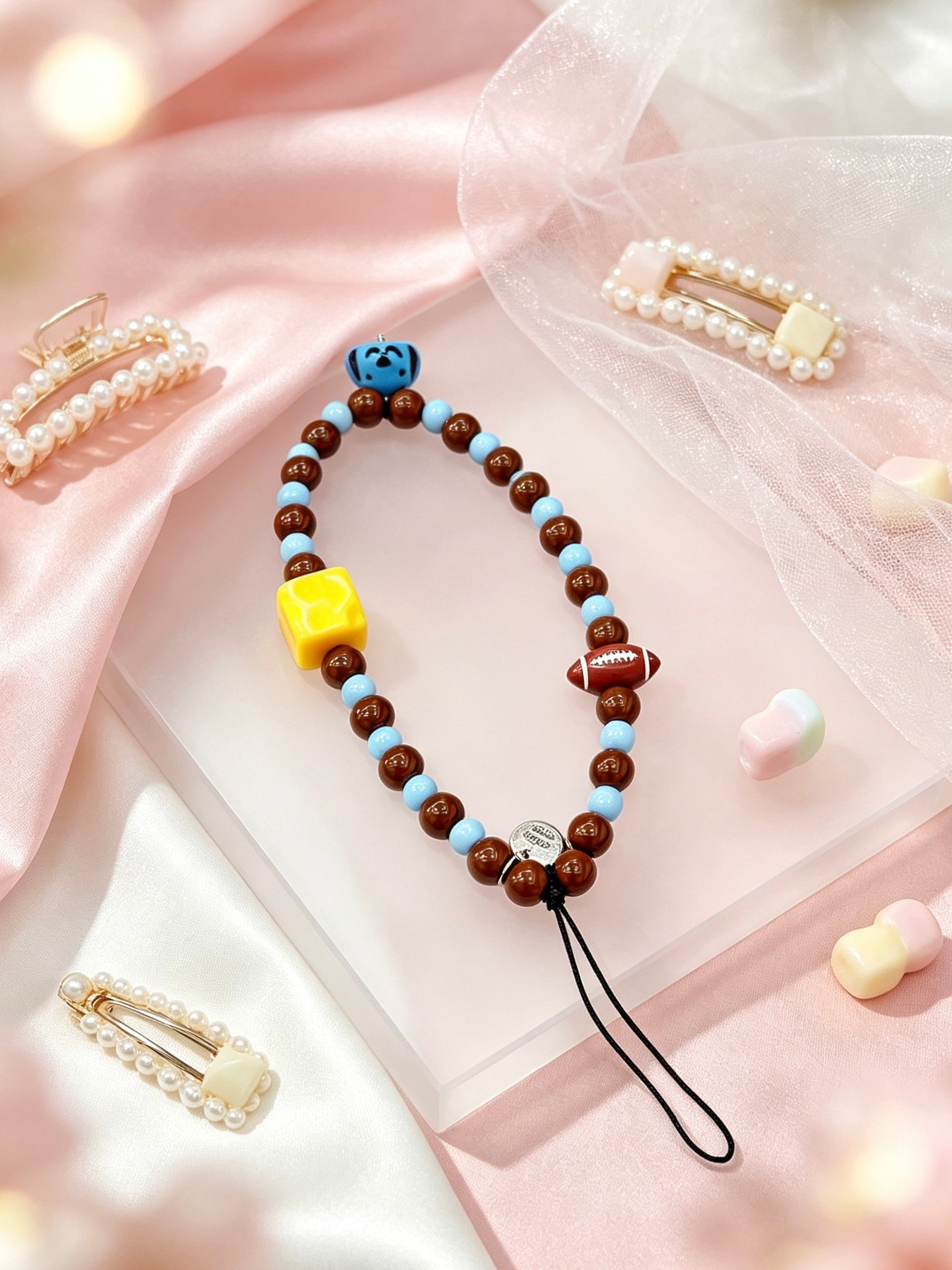 Cartoon bead phone strap for mobile phone cases