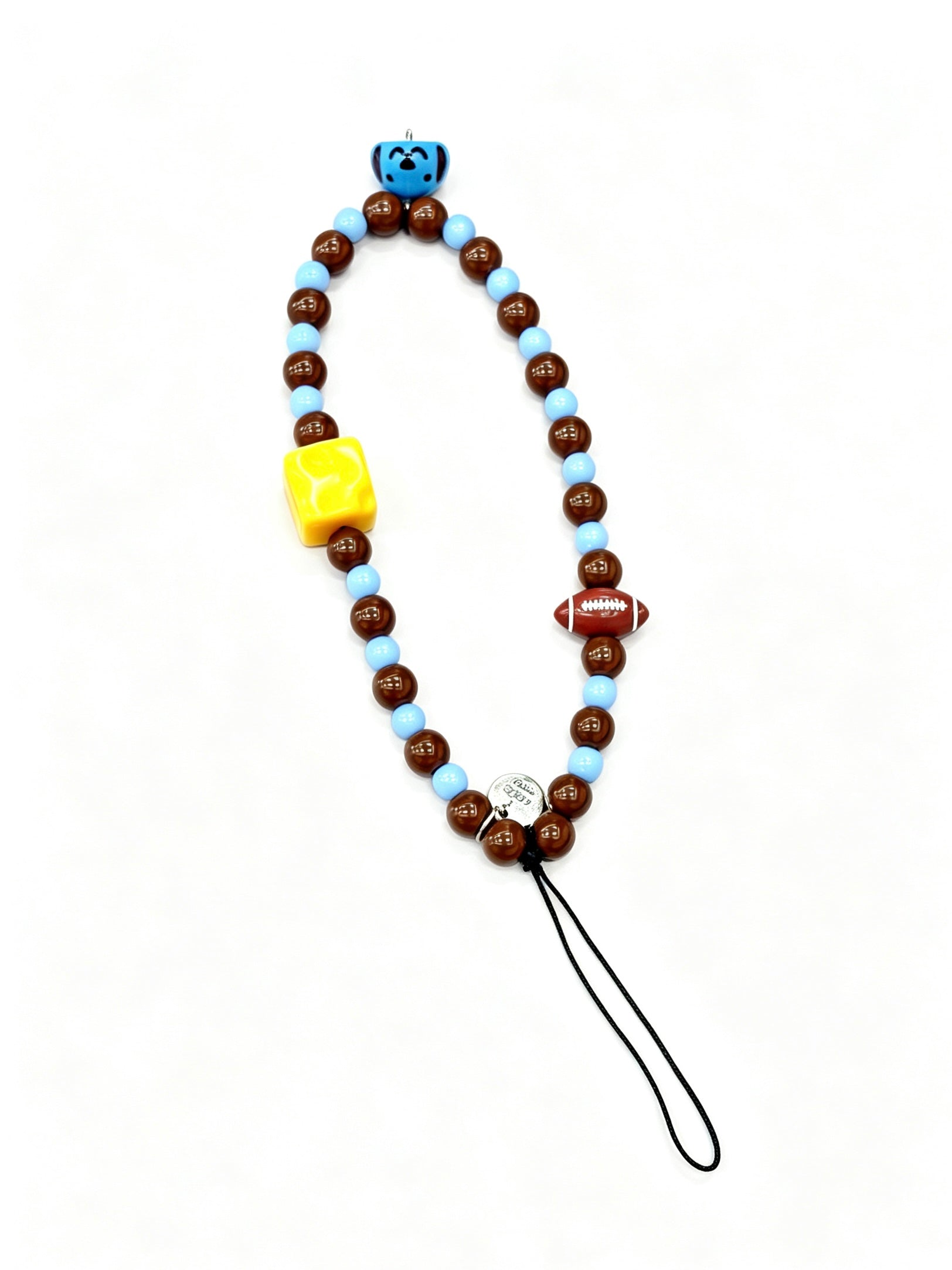 Close-up view of cartoon bead phone strap accessory