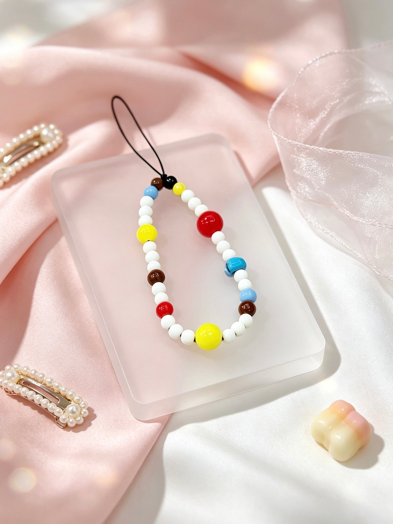 Decorative beaded phone strap for mobile phone accessories