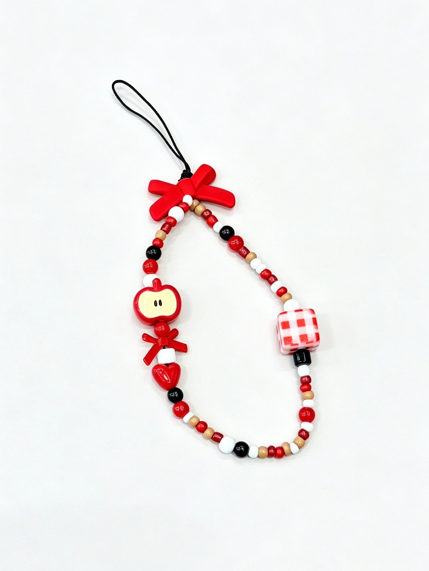 Handmade bow beaded phone strap with plastic clasp