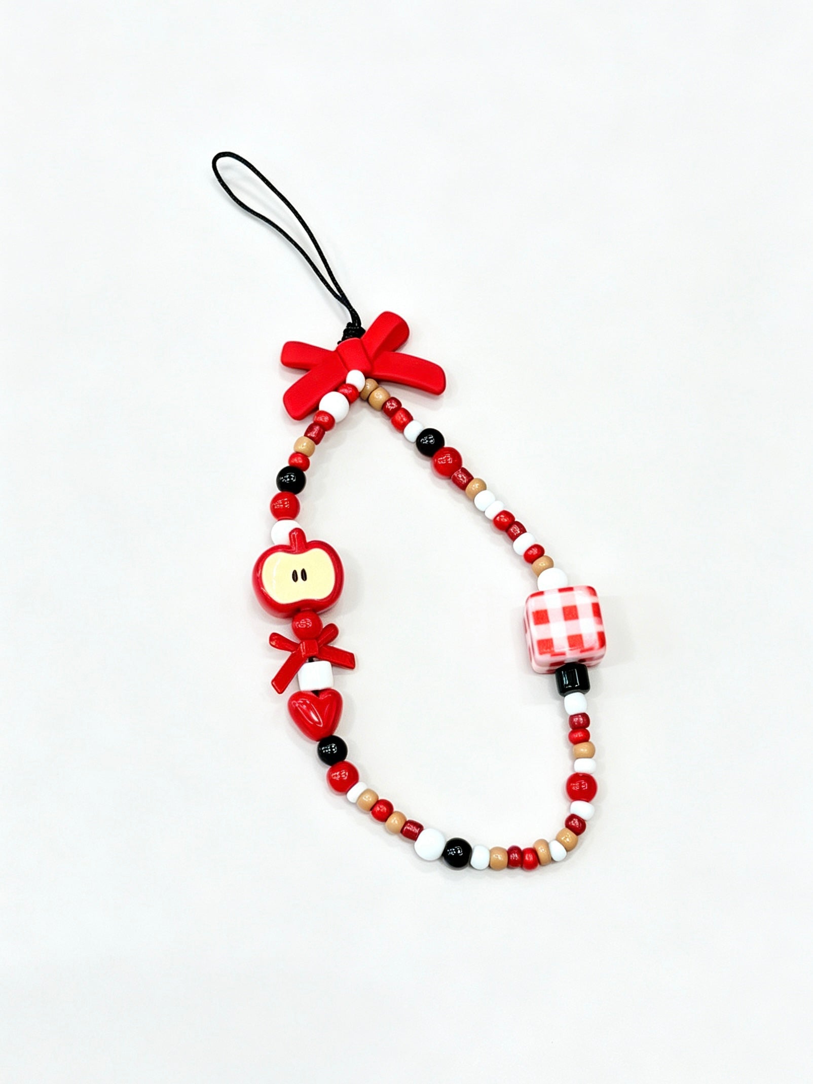 Handmade bow beaded phone strap with plastic clasp