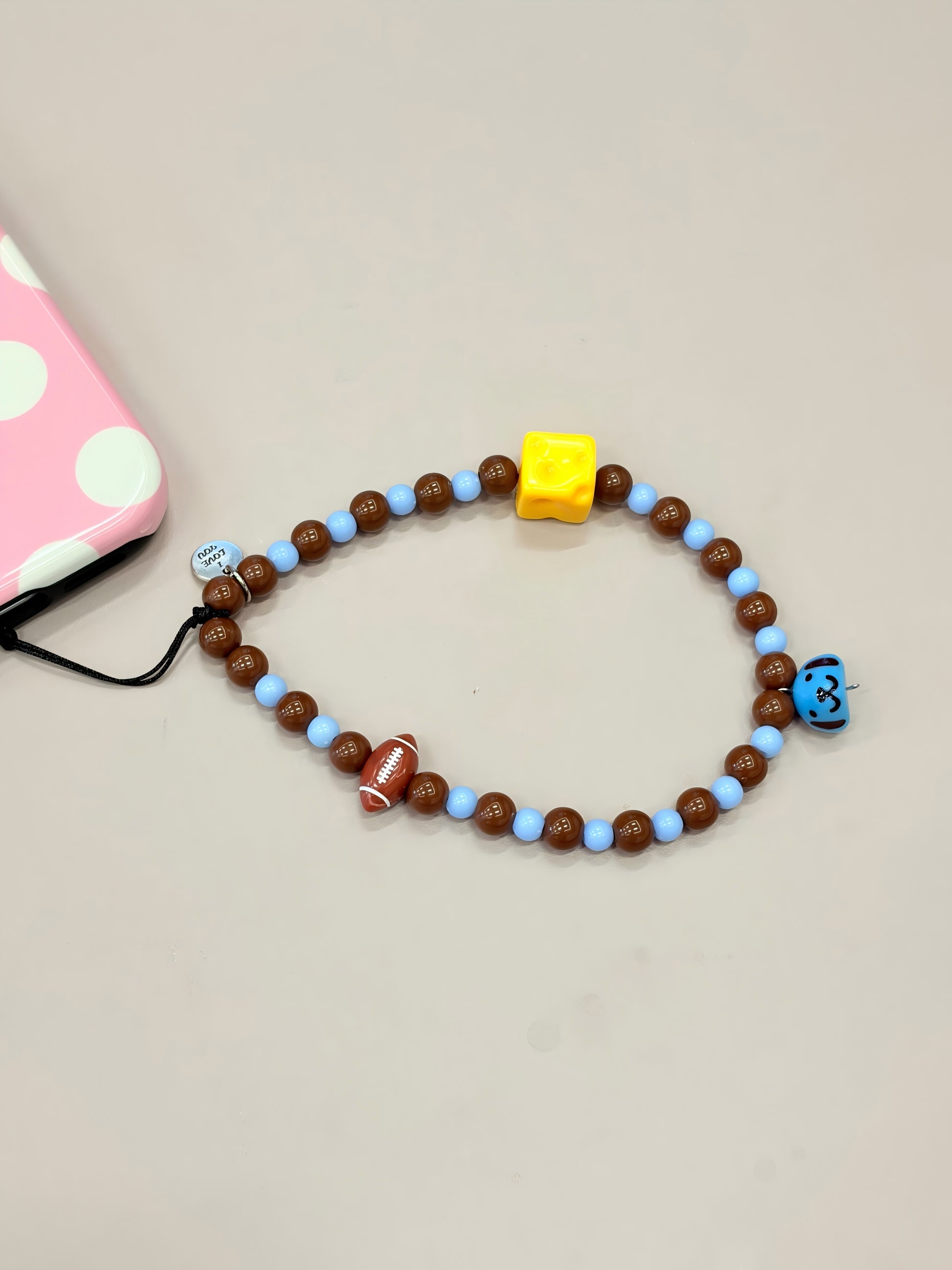 Handmade cartoon beaded phone strap with clasp