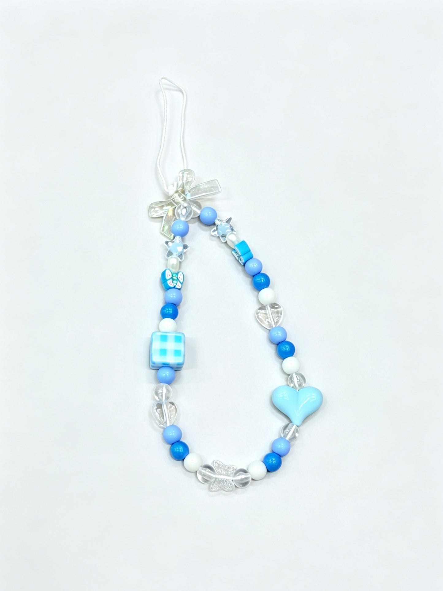 Heart beaded phone strap with handmade decorative design