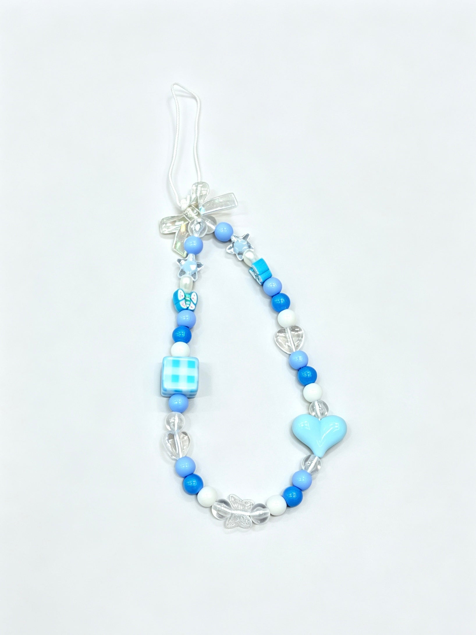 Heart beaded phone strap with handmade decorative design