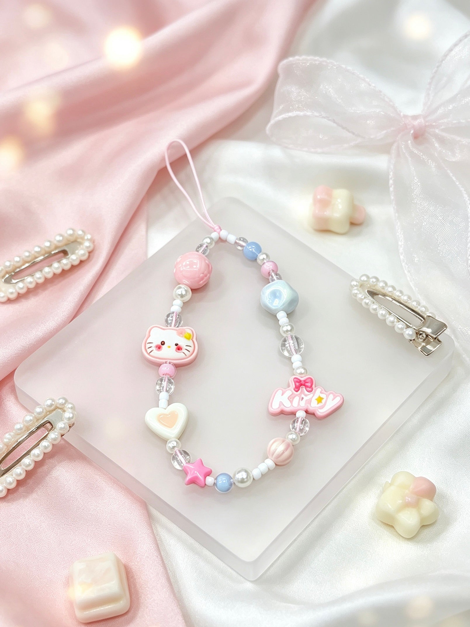 Heart butterfly phone strap with handmade bead design