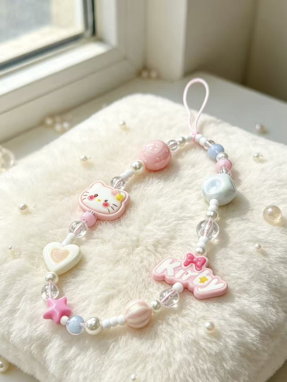 Heart butterfly phone strap attached to mobile phone case